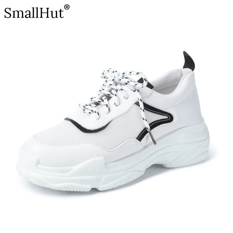

Women Flat Platform Sneakers New 2019 Spring Autumn Ladies Casual Shoes Fashion Woman Lace up Mixed Colors Round Toe Shoes D035