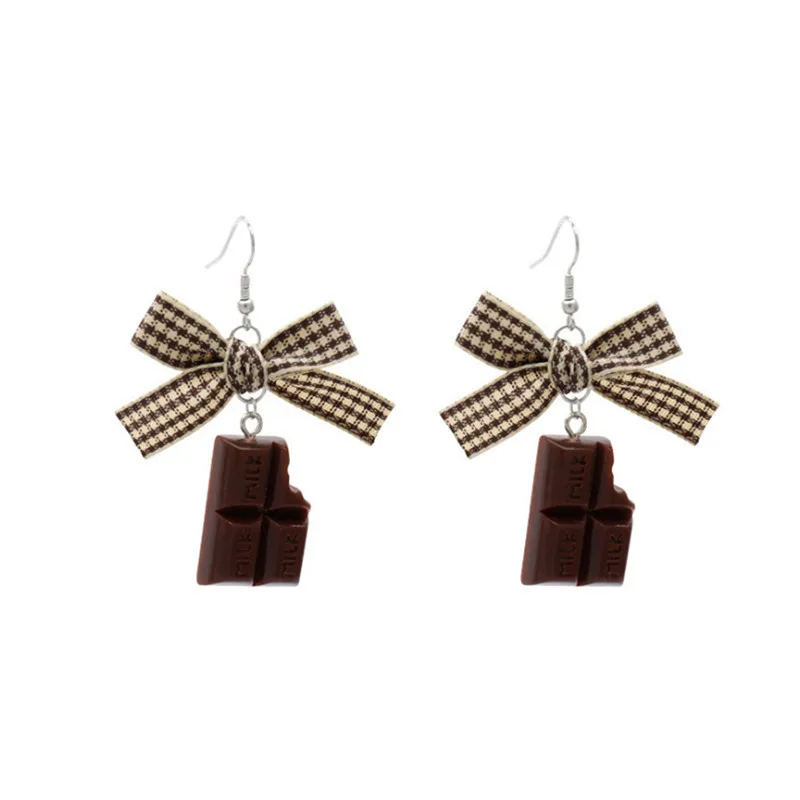 

Take a bite of a chocolate earring with Lovely bowknot Funny Jewelry Holiday Statement Chocolate Earrings for Women Girls Sweety