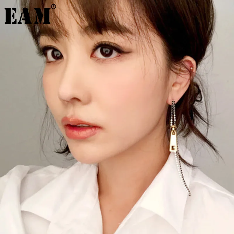 

WKOUD EAM Jewelry / 2019 New Fashion 925 Silver Needle Simple Personality Long Zipper Pendant Earrings Woman Accessories S#R717