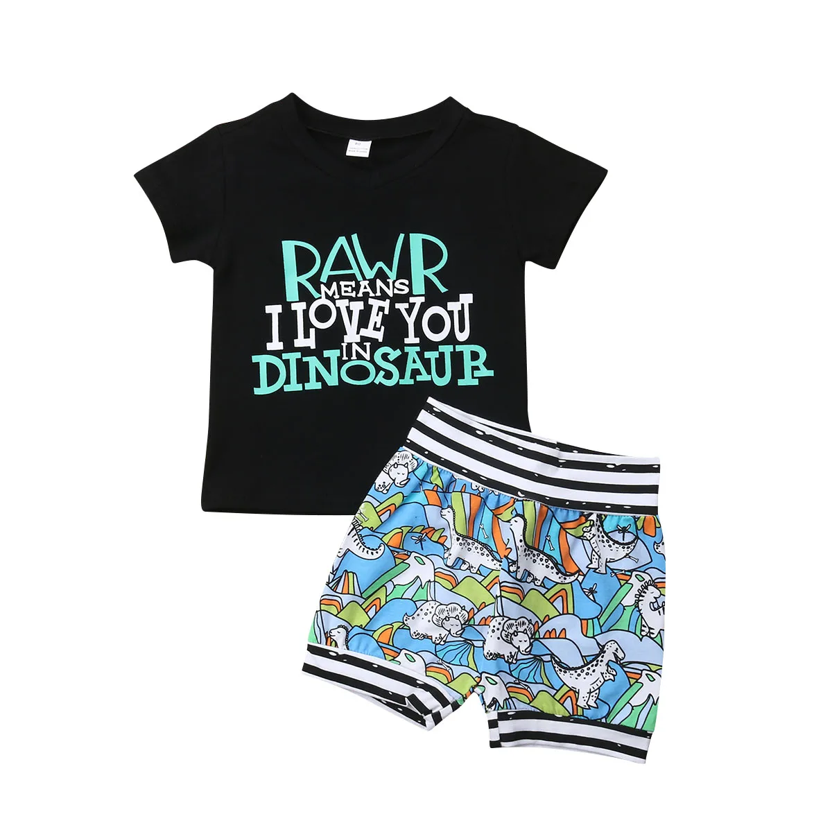 

New Summer Toddler Kids Boy Clothing Set Short Sleeve Cotton T-shirt Tops Cartoon Dinosaur Shorts Pant 2PCS Children Clothes