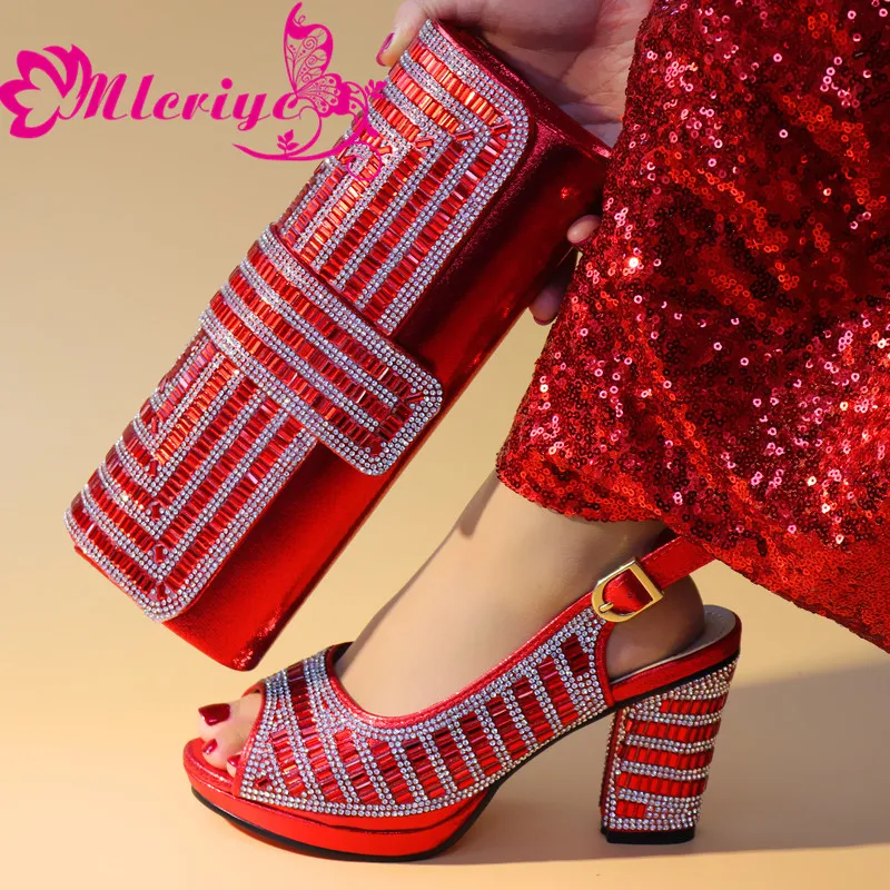 

New Arrival Women Shoes High Heel Summer High Heeled Shoes for Women African Ladies Shoes and Bags Set Decorated with Rhineston