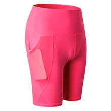 Женские спортивные для йоги Короткие сетчатые карманы короткие Леггинсы спортивные колготки Йога Высокая талия спортивные легинсы для бега короткие брюки