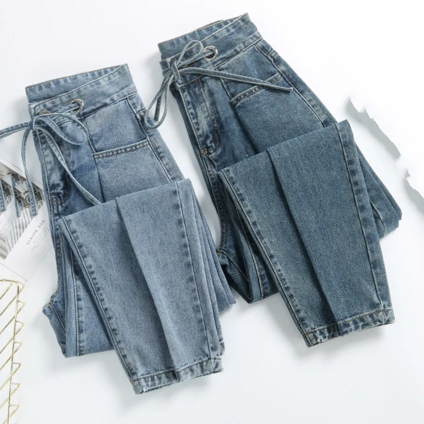 

Blue Jeans Woman 2019 Spring Autumn Korean Loose BF Style High Waist Denim Pants Harem Jeans Women Casual Boyfriend Jeans