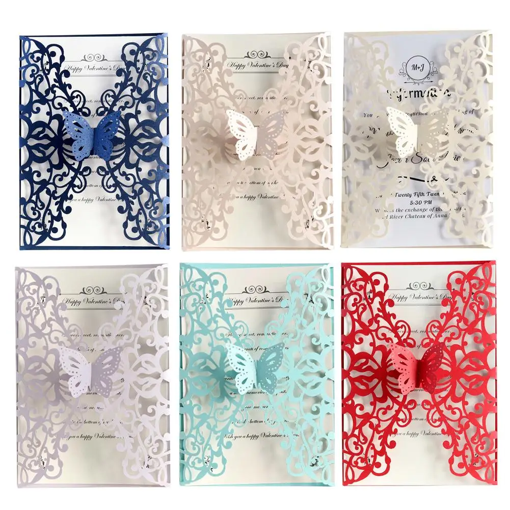10 шт бабочка Лазерная резка свадебные приглашения Европейский стиль приглашения вечерние открытки на праздник