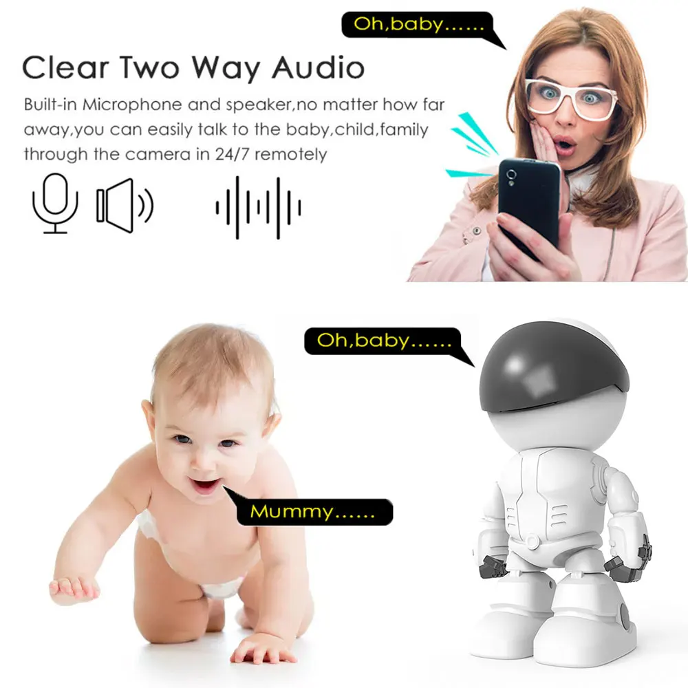  Robot Auto Tracking 1080 P HD Baby Monitor wifi A due vie Audio di Rete IP di Visione Notturna di R
