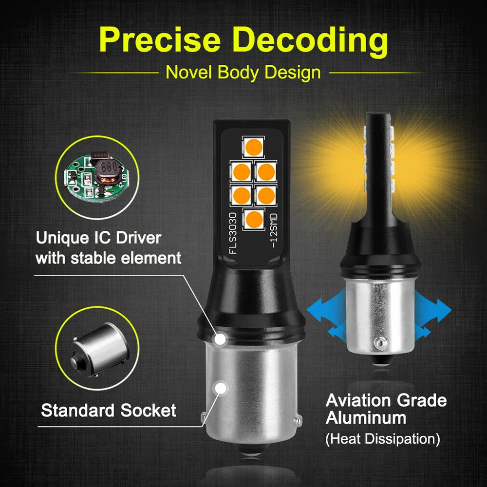 12V LED Lights Signal Lamp 3030 DRL Turn 12SMD Yellow Auto 2pcs Car Reverse Bulbs | Автомобили и мотоциклы