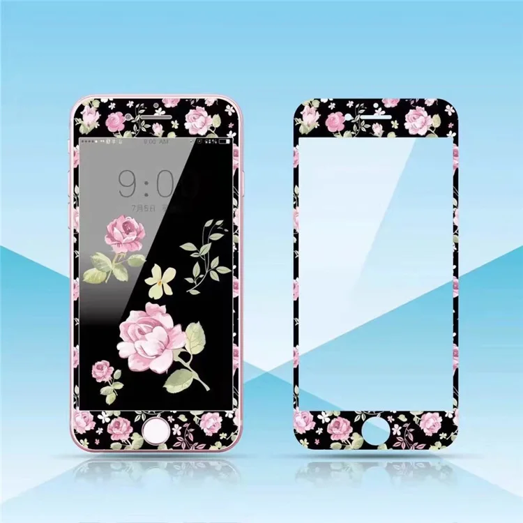 Goede Kleur Print Bloem Volledige Cover 9 H ultradunne gehard glas voor iPhone 8 7 6 6 s Plus screen protector beschermende glas film