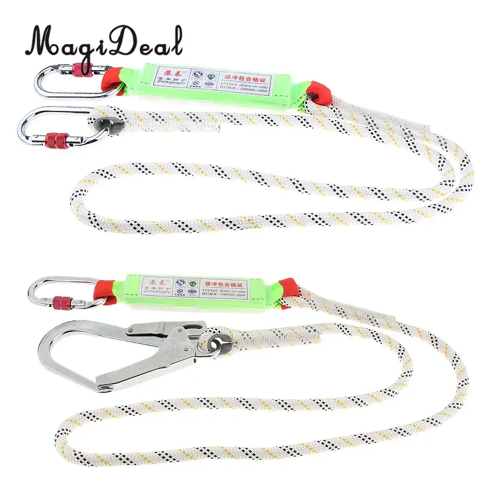 

Climbing Fall Protection Safety Rope Harness Shock Absorbing Lanyard Sling with Carabiner 15KN Rescue Mountaineering Equipment
