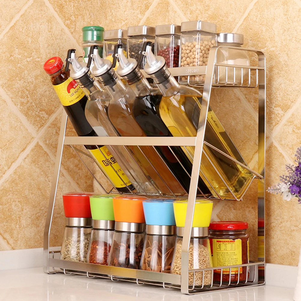 الفولاذ المقاوم للصدأ تخزين رف حامل متعددة الوظائف بهار منظم للمطبخ