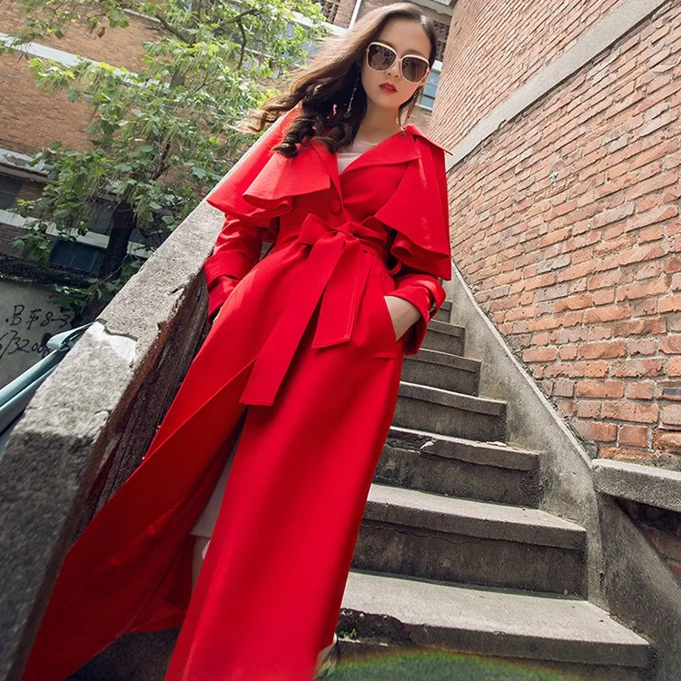 Split Sash Coupe Manteau Office De vent Ceinture Lanterne Down Lady Turn Élégant Manches coat Retour À Rouge Trench Causal Longues Col wU7O0
