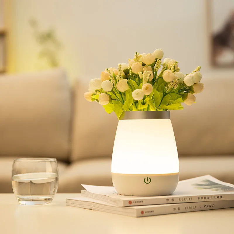 

Vase LED Night Light Table Lamp with Artificial Flower Bedside Lighting Home Decoration Children's Night Light Rechargeable Lamp