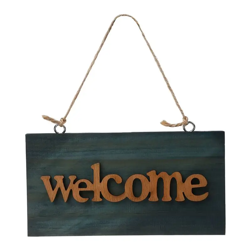 

Vintage Wooden Open Closed Welcome Sign Plaque Blue Cafe Shop Door Hanging Sign Sign type:welcome