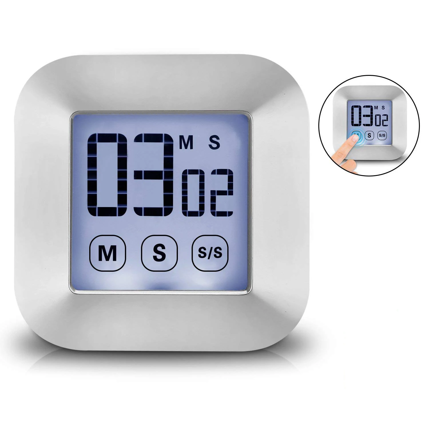

Hot Sale Touch screen digital kitchen timer smart large screen LCD display backlight cooking timer, loud alarm clock, countdow
