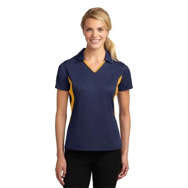 Sport-Tek LST655 Ladies Side Blocked Micropique Sport-Wick Polo T-Shirt True Navy &amp Gold - Extra Small |