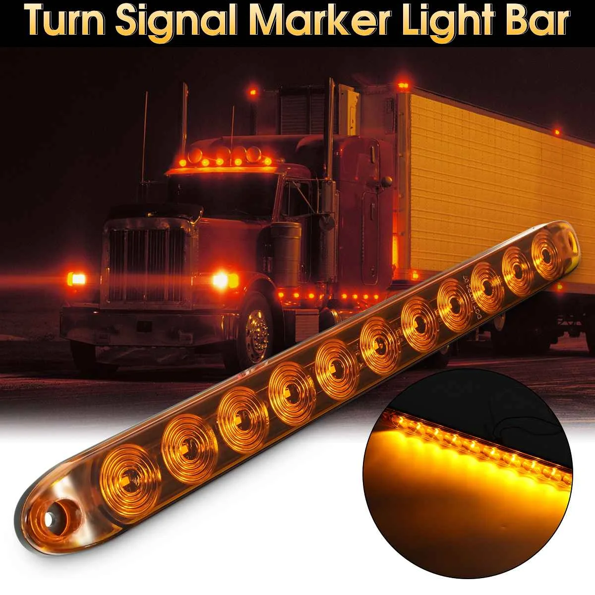 

15" 11 LED Car Trailer Light Truck Amber Surface Turn Signal Clearance Marker Light Bar Replacement