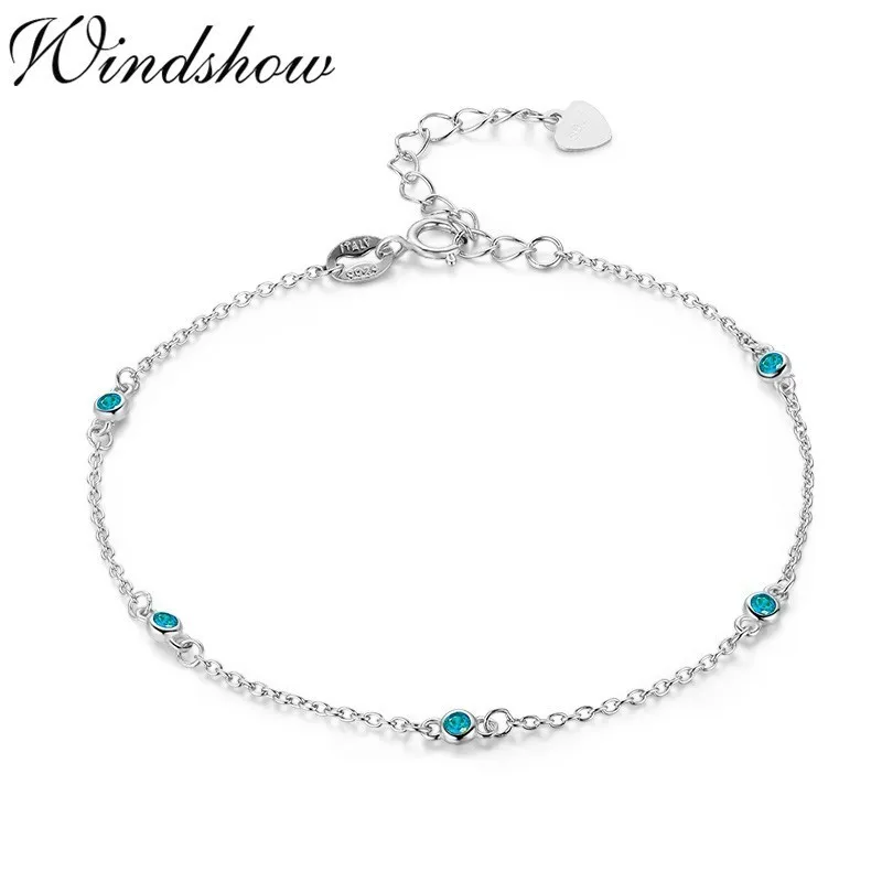 

Slim Round Blue CZ 925 Sterling Silver Chain Charm Foot Jewelry Anklet For Women Girls Leg Bracelet Enkelbandje Halhal Tobillera