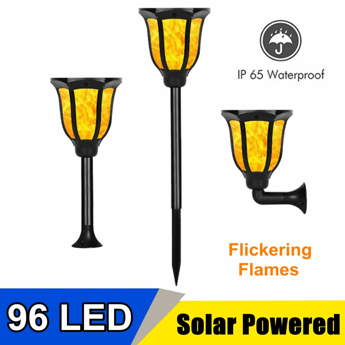 

96 LEDs Solar LED Flame Lamp ABS Waterproof Lawn Dancing Flicker Torch Lights Outdoor Garden Path Decoration Landscape Lights
