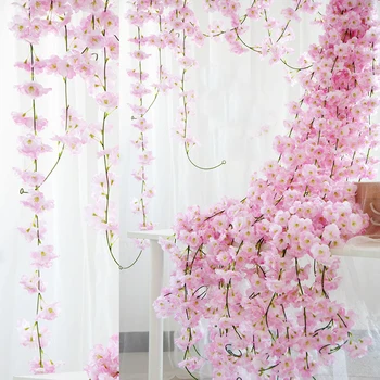

233Cm Silk Cherry blossom rattan DIY wedding artificial flower vine upgrade new decor for hotel background shop window Christmas