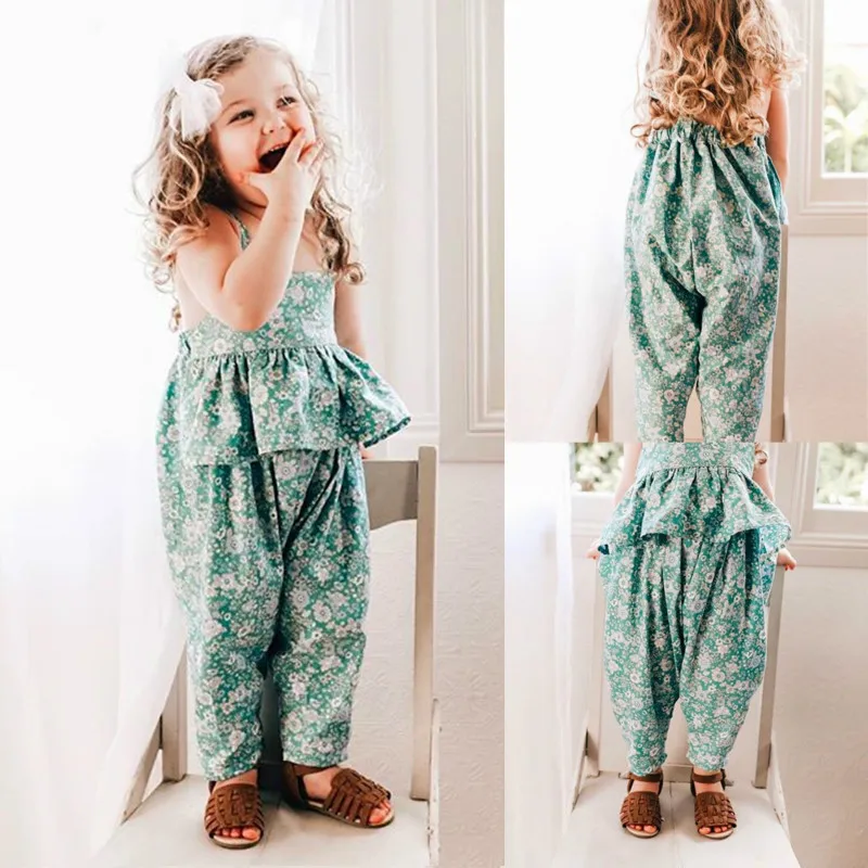 

2020 Summer Toddler Girls Kids Clothes Set Floral Ruffles Sleeveless Tops Long Pant Outfits Casual Children Baby Girls Clothes
