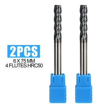 

2pcs High Strength End Mill Solid Tungsten Carbide End Mill 6mm Shank TiAIN Coat 4-Flute CNC Router Bit For Wood
