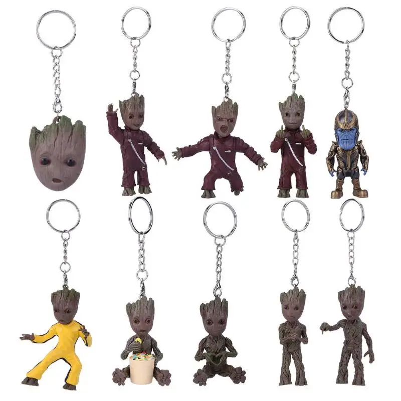 Baby Groot фигурки, игрушка, брелок для ключей, украшение для дома, Милая модель, игрушка для детей, мультяшное дерево, человек, брелок, Автомобильный подвесной декор, брелок