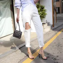 Осенние женские джинсы Повседневный рваный деним брюки Femme Джинсы белые потертые джинсы бойфренда для женщин harlan джинсы