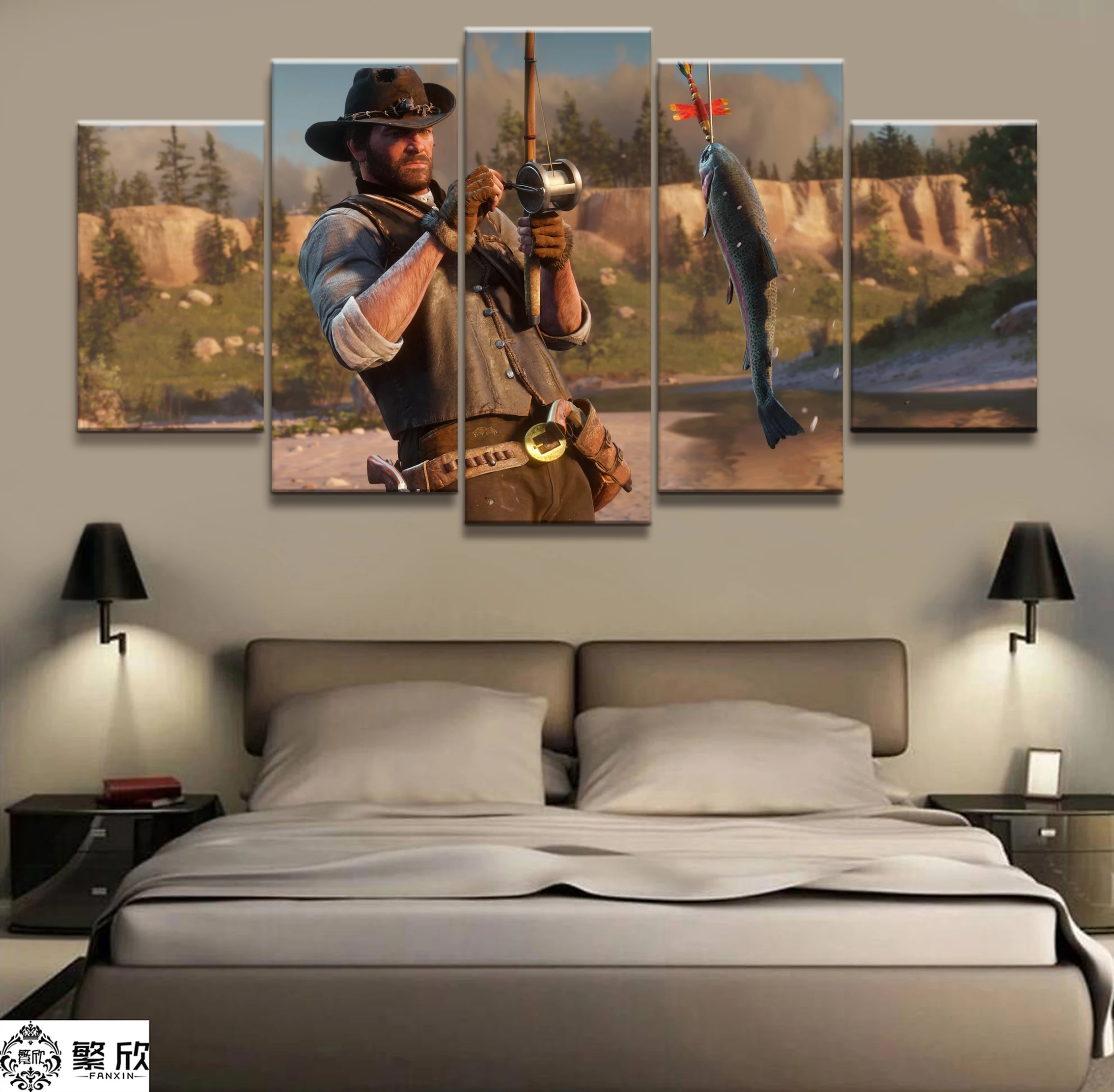 

5 Piece Canvas Poster Video Games Red Dead Redemption 2 Arthur Morgan Gutch's Gang Western Game Wall Painting Home Decor