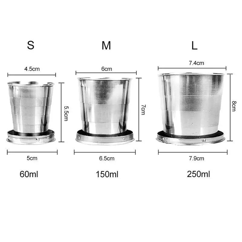 Бытовые кофейные винные чашки из нержавеющей стали, походные складные чашки, портативные для путешествий на открытом воздухе, съемные складные чашки с брелком