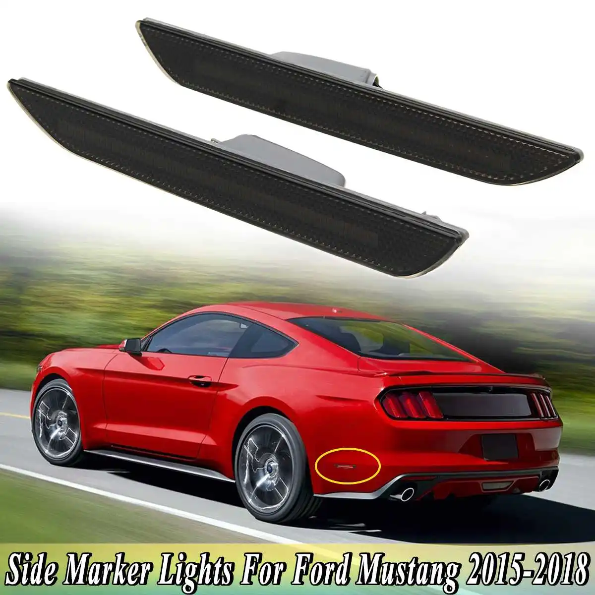 

1Pair Smoked Black Lens Red LED Rear Side Marker Lights Lamps Fit For Ford For Mustang 2015 2016 2017 2018 Bumper Back Lamp