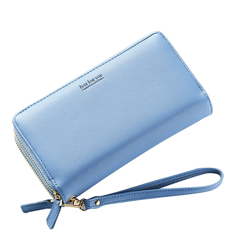 

Women Wallets Long 2 Zippers Long Wallet Leathe Clutch Zipper Phone Case Wristlet Ladies Purse Card Holders Luxury Brand 2019