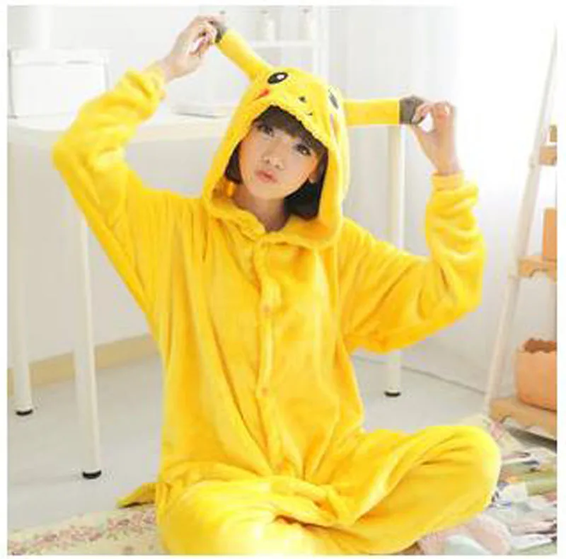 Cute Pikachu Onesies Cartoon Animals Winter Pajamas For Women Warm Flannel Adult Homewear Winter Loungewear Sleep