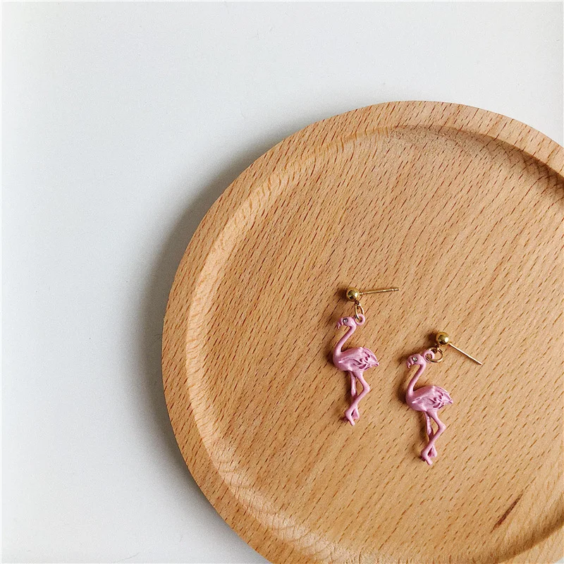 

Cute Pink Ostrich Crane Stud Earrings Small Stereoscopic Animal Flamingo Earring For Women Femme Flamingo Jewelry