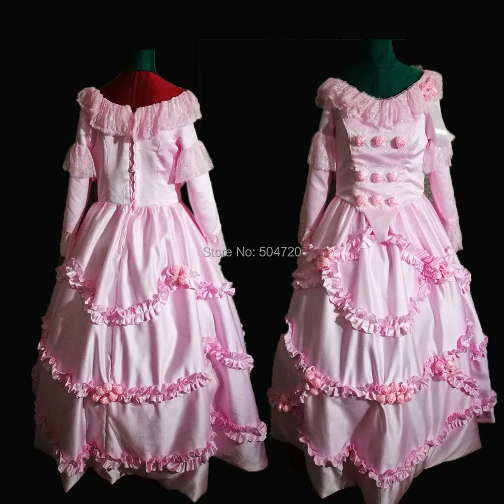 

Customer to order!18 Century Pink Vintage Satin Duchess Princess Retro Reenactment Theatre Civil war Victorian dress SW-005