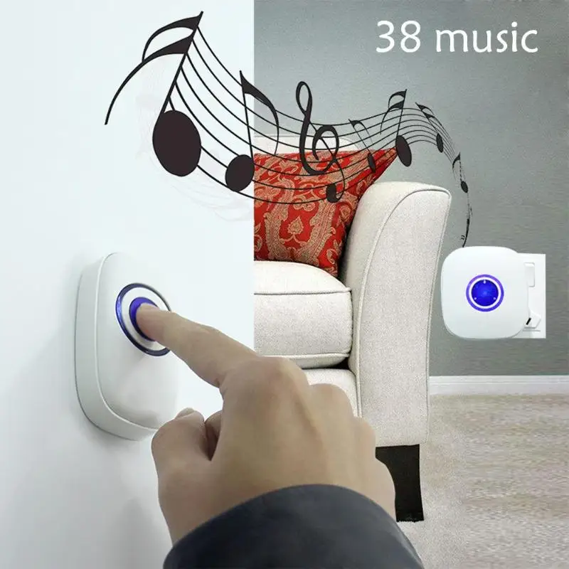 

Wireless door ring music door bell, Waterproof Intelligent Chime Music Doorbell with 38 Tune Songs,AC 220V 0.5 W Door chime