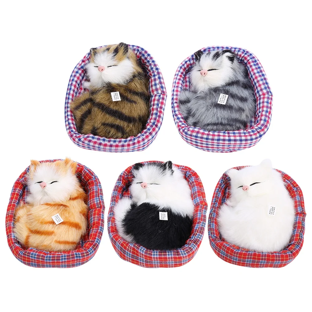 

Mini Simulation Cute Voice Cat Ornament Animal Model Stuffed Plush Toy Collection Decor Family Animal Figurine Toy Gifts