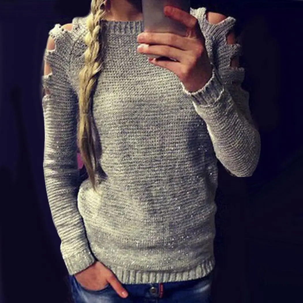 New Fashion Women Long Sleeve Knitting Sweater Hollow Solid Pullover Tops Casual Basic Knitted | Женская одежда