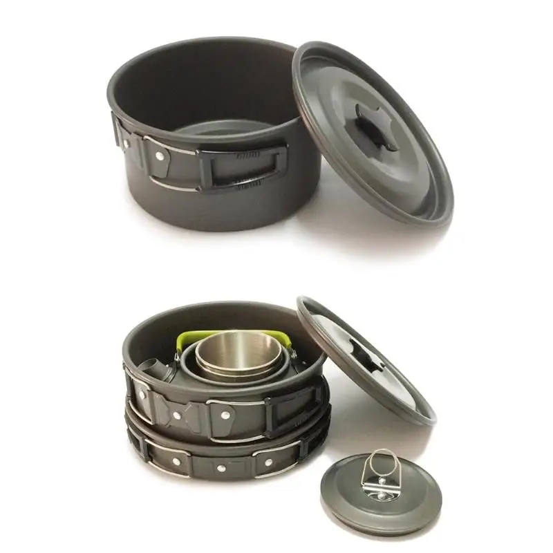 9 piezas acampar al aire libre senderismo Picnic tetera olla de té sartén de aluminio mosquetón de utensilios de cocina olla desastre al aire libre vajilla