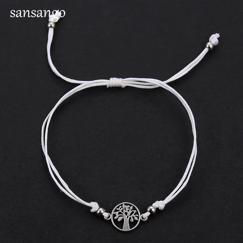 Antique Silver Tree Of Life Shape Alloy Charm Bracelet Cord Bangle Women Men 12 Pcs