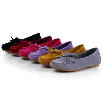 

New Hot 4 Colors Suede Leather Bow Tassel Woman Flats Casual Moccasins Driving Loafers Woman's Shoes Fashion Comfortable Loafers