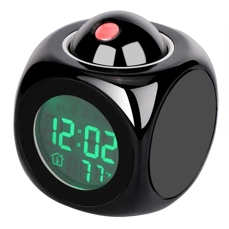 

LCD Projection LED Display Time Digital Alarm Clock Talking Voice Prompt Thermometer Snooze Function Desk Backlight Bell Timer