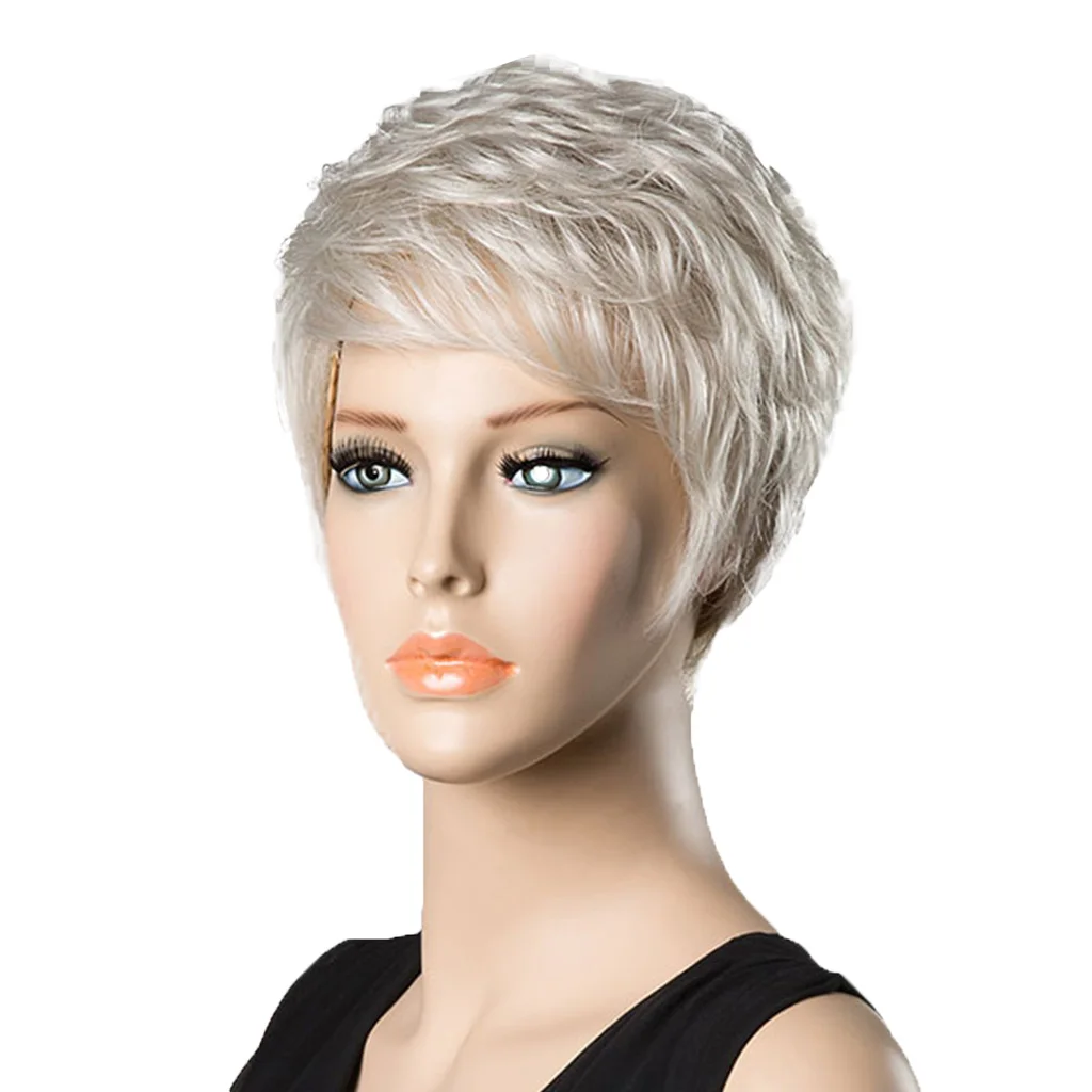 Chic Short Wigs for Women Human Hair & Bangs Fluffy Layered Wig Silver Gary Heat Resistant Female Cosplay Wig Chic Short Wigs for Women Human Hair & Bangs Fluffy Layered Wig Silver Gary Heat Resistant Female Cosplay Wig