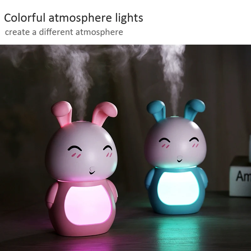 

200Ml Usb Aroma Essential Oil Diffuser Ultrasonic Cool Mist Rabbit Humidifier Air Purifier Led Night Light For Office Home Gif
