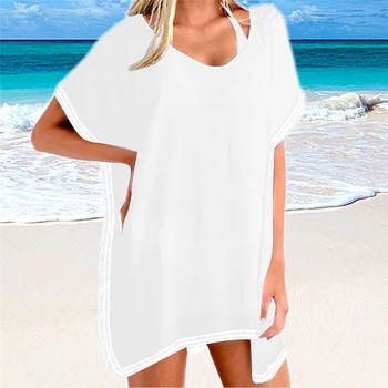 

2019 Sexy Women Solid Lace Crochet Bathing Suit Bikini Swimwear Cover Up Beach Dress