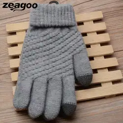 Унисекс модные зимние теплые стрейч экран повседневное Touch толстые наручные Полный геометрический палец вязаные перчатки