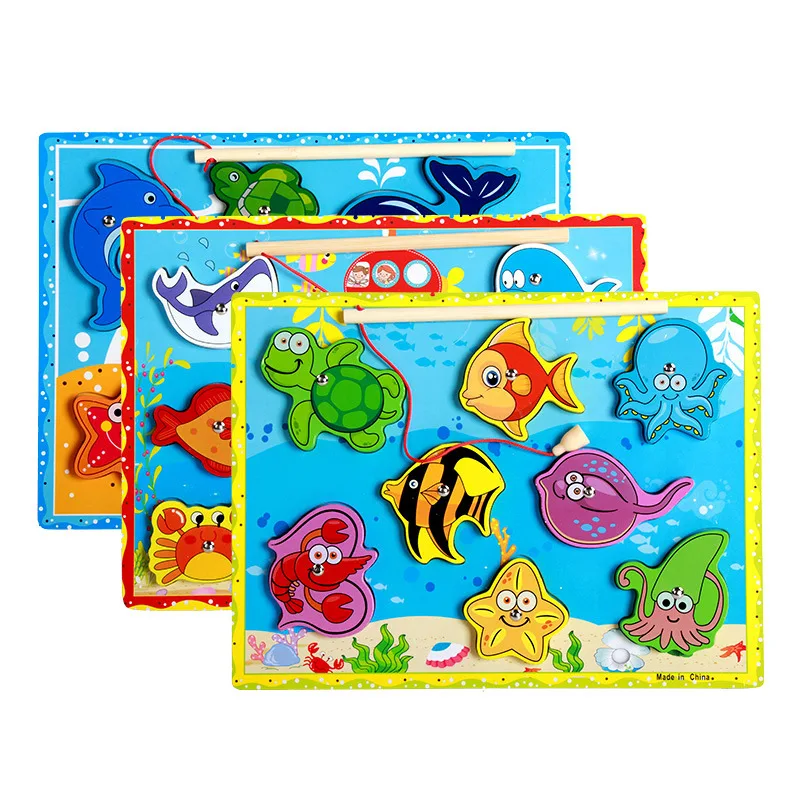  Merry Christmas Rrandom Wooden Fishing Educational Toys For Children Biology Ocean Magnets Puzzles  - 32961786106