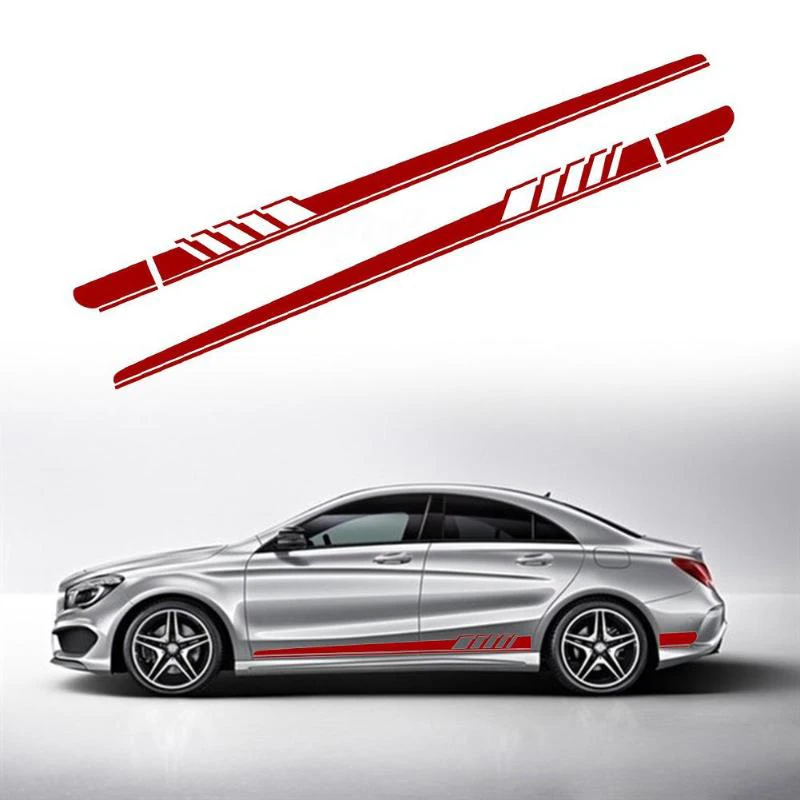 

1Pair Car Body Side Door & Engine Hood Vinyl Decals for Mercedes-Benz Sports Racing Stripe Graphic Stickers Waterproof Black/Red