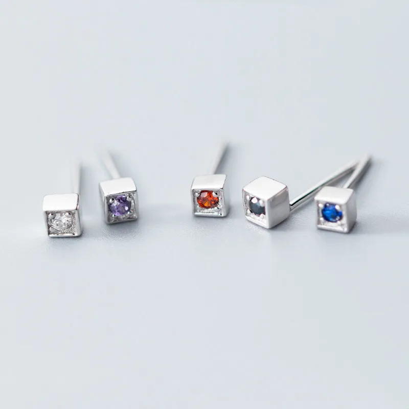 

925 Sterling Silver Square Vintage Fascination, Clear CZ Stud Earrings for Women Brincos Fine Jewelry