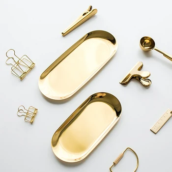 

Nordic Style Oval Jewelry Storage Serving Tray Platter Stainless Steel Snack Tray Metal Storage Home Organizer(Small,Silver)