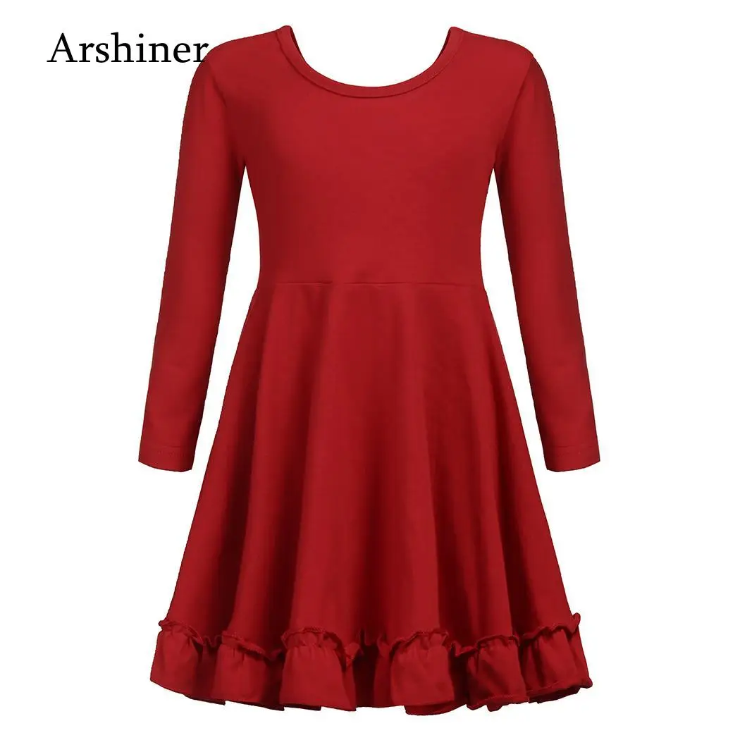 

Kids Closure Purple Red Long Ruffle Green Hem Children Solid Dress Girls Neck No Casual Hooded O sleeve Sleeve