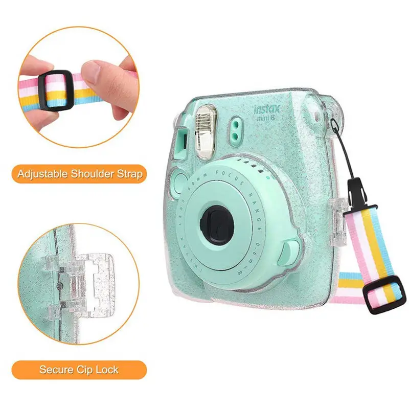 Камера сумка Сияющий крышка из прозрачного пластика защиты чехол для Fujifilm Fuji Instax Mini 9 8+ мгновенное с ремешком